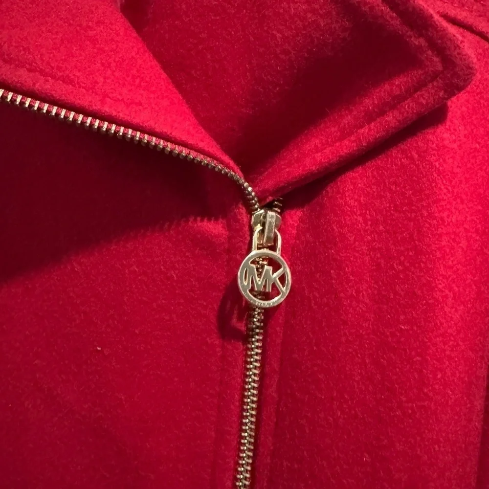 Michael Kors Red Belted Zip Wool Coat – Gold Hardware Small Designer Winter Coat